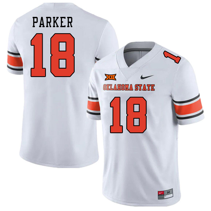 Men #18 Gavynn Parker Oklahoma State Cowboys College Football Jerseys Stitched-White - Click Image to Close